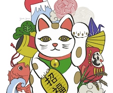あなたのための招き猫を描かせていただきます 好きなものに囲まれた招き猫をお描きします！