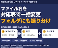 ファイル名を対応表で一括変更・振り分けします イメージ1