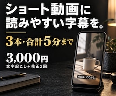 ショート動画3本・合計5分に字幕を入れます 文字起こし・ケバ取り・修正2回｜通常1日で納品