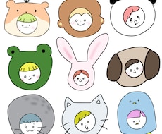 ゆるかわ《ほっかむりぴーぽー》描きます 動物の被りものをオリジナルで作成します！