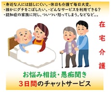 チャット３日間　在宅介護のお悩み・愚痴を伺います 介護現場管理者・現役在宅ケアマネジャーが経験を基に伺います。