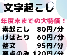 文字起こし！年度内の特別価格！60円/分で承ります イメージ1