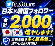 Twitterで日本×韓国フォロワー増やします 最大7,000人！格安×バランス重視！振り分け可能！