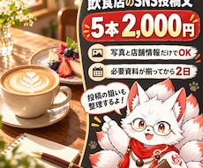 飲食店のSNS投稿文を5本まとめて作ります イメージ1