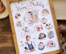 1歳記念に♡ファーストバースデーポスター作成します 水彩テイストがかわいい♡世界でひとつの記念ポスター