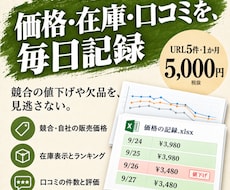 競合の値下げ・欠品を見逃さず毎日記録します URL5件を1か月。変化が分かる一覧をExcelで週1納品