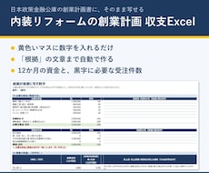 リフォーム開業の創業計画書Excelを販売します 日本政策金融公庫の創業計画書に。収支と根拠文を自動