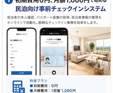民泊チェックイン（ＩＣＴ）システムを使用頂けます 民泊運営をもっとラクに、もっと安全に