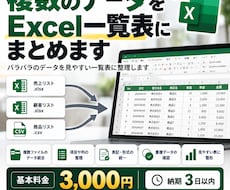 複数のデータをExcel一覧表にまとめます イメージ1