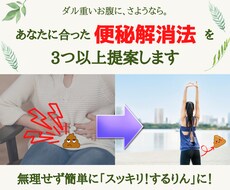 あなたに合った便秘解消法を3つ以上提案します お腹が張ってダル重いあなたを「スッキリ!するりん」にします♡