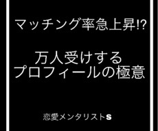 万人受けするプロフィールでマッチング率上昇させます マッチング数２万人以上の実績　万人受けするプロフィールの極意