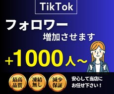 TikTokフォロワーを増やします ★出店記念価格★高品質フォロワー+1000～1万人