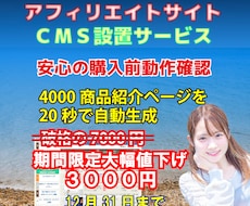 アフィリエイトサイトCMSを設置いたします 約4000件の商品紹介ページを約20秒で自動生成します。