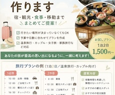 旅行の日程・宿・観光ルートをまとめて提案します 希望・予算に合わせて旅行プランを一緒に作ります。
