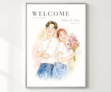 上品でオシャレな似顔絵ウェルカムボードを作成します お急ぎ納品可♥背景/文字入れ/構図変更など幅広く対応◎