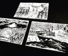 ポストカードに筆ペンで風景画を描きます イメージ1