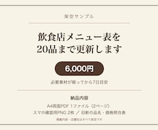 飲食店メニュー表を20品まで更新します イメージ1