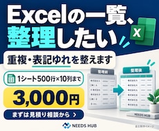Excelの重複・表記ゆれを整理します １シート500行×10列まで｜整理３種類