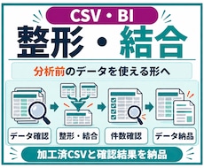 大量CSVを整形・結合しBI用データを作成します 分析前のデータ整理／項目定義・加工ルール・確認結果付き