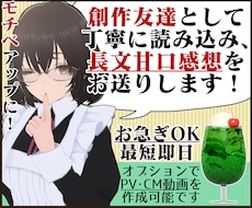 貴方の小説や漫画を優しい感想やPV動画で応援します お急ぎOK！感想のみOK！創作友達として感想文を送ります！