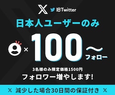 X(旧ツイッター)日本人フォロワーを増やします ⭐️3名様限定価格⭐️日本人ユーザーのみ⭐️高品質