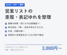 営業リストの重複削除・表記統一を代行します お手持ちのExcel・CSVを整えて納品｜調査は含みません