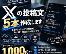 X投稿文5本作成します イメージ1