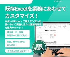 既存テンプレを業務に合わせてカスタマイズします お使いのExcel・ご購入テンプレの効率化を支援します！