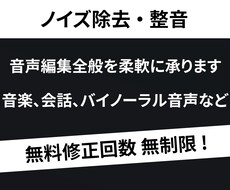 音声のノイズ除去・整音を承ります 修正回数は無制限！納得が行くまで何度でも無料で修正いたします