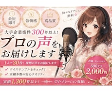 １人で３０役！低料金・高音質・即納でお届けします 細かなオプションはありません。安く早く高クオリティでお届け！