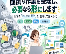 日常の面倒な作業を整理し、必要なら形にします 相談から整理、必要なら小さな仕組み化まで