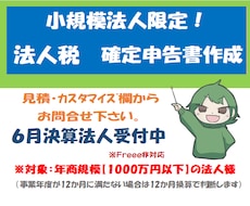 小規模法人様向け【法人税確定申告書】の作成承ります ＜リピート依頼で満枠の場合は個別にご相談・ご連絡ください＞