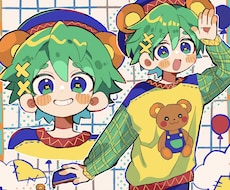 全てお任せ！ポップでごちゃっと可愛い1枚絵描きます ポーズや構図等全てお任せしたい…そんな方々にオススメです！