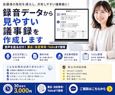 録音データから見やすい議事録を作成します 音声を送るだけ。要点・決定事項・ToDoまで整理