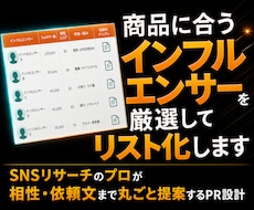 商品に合うインフルエンサーを厳選してリスト化します SNSリサーチのプロが相性・依頼文まで丸ごと提案するPR設計