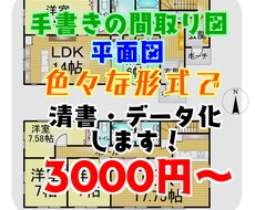手書き・平面図の間取りを色々な形式でデータ化します 間取り図をキレイにしたい！そんなお望み叶えます！