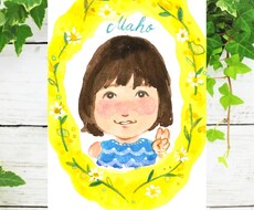 はがきサイズ＊手描きの水彩リース似顔絵お描きします イメージ1