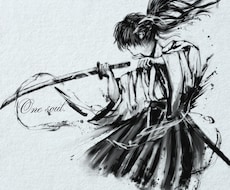 躍動感ある水墨画風和風墨絵の人物イラスト描きます イメージ1