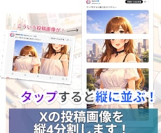タップすると縦に並ぶ！Xの画像を縦4分割します 今話題のX縦画像投稿向け｜1枚の画像をズレなく4分割