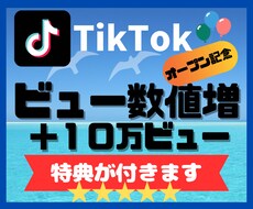 TikTokのビュー数を１０万再生回数増やします オープン記念！！販売数30人まで＋５０％増量サービス中