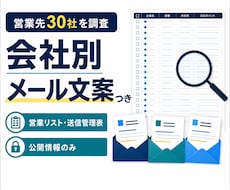 営業先30社を調査し個別メール文案を作成します 会社別の書き出し文と送信管理表までまとめて納品