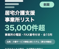 全国の居宅介護支援事業所リストをお届けします 事業所の電話・FAX番号付き・全15列
