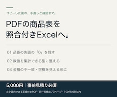 PDFの商品表を照合付きExcelに整えます イメージ1