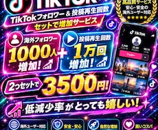 TikTokのフォロワー+再生回数を増やします 外国人リアルフォロワー1000人×再生回数1万回セットプラン