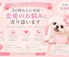3日間あなたの恋のお悩みに寄り添います 状況が変わっても大丈夫。3日間一緒に恋のモヤモヤを整理します