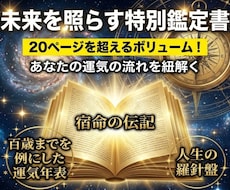 未来を照らす特別鑑定書「宿命の伝記」を作成します 精密分析と温もり編集の融合。あなたの生涯を20P超で網羅する