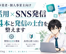 AIを活用してSNS投稿4本と発信の土台を整えます 投稿テーマ整理から文章作成まで、SNS運用をサポートします