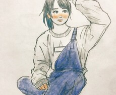 水彩色鉛筆で女の子、男の子のイラストを描きます イメージ1