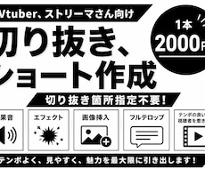 Vtuber・配信者向け！切り抜き動画制作します VTuber・配信者向け！切り抜き箇所お任せ＆縦横対応