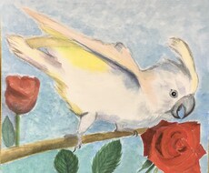 愛鳥さんを水彩絵の具で【通常色紙】に描きます 鳥さんの誕生日・記念日にちなんだお花を添えて水彩画を描きます